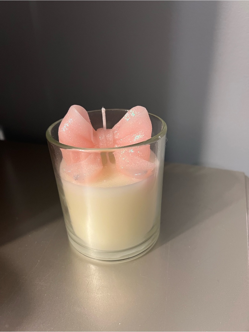 Pink Bow Candle in Glass Votive